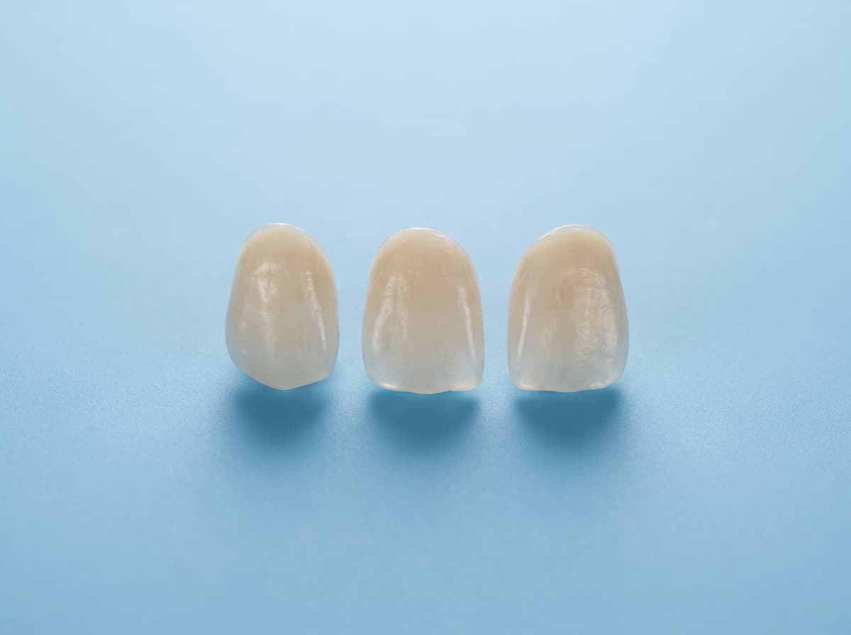Single dental implant fixture and crown on a clean dark background.